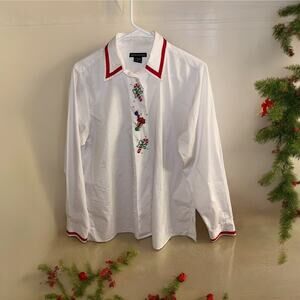 Vintage 90's Impressions Christmas Icons Embroidered Womens Sz 10 White Shirt‎